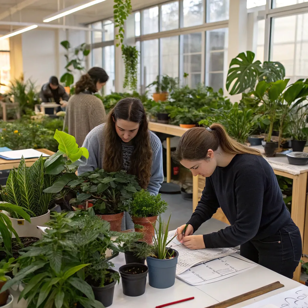 Students engaging in an interior plant design class